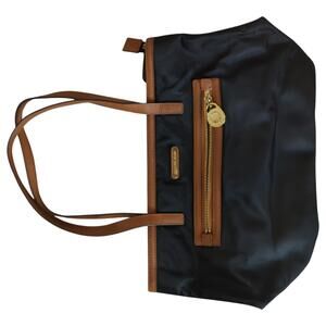 Michael Kors Kempton Black Nylon‎ Tote Leather Edging Lock Accent Gold Hardware